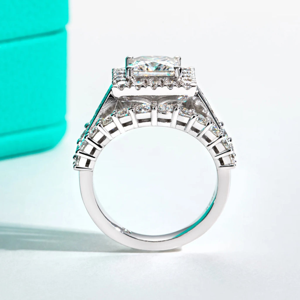 AnuJewel Princess Cut Moissanite Engagement Ring 3.884cttw D Color 925 Sterling Silver Luxurious Women's Jewelry Birthday gifts