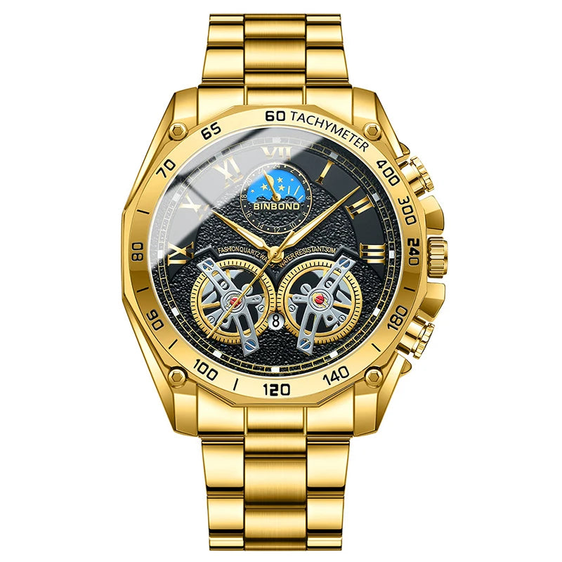 Double Tourbillon Men Watch Non Fully Automatic Hollow Mechanical Watch Fashionable Night Light Calendar Waterproof Quartz Watch