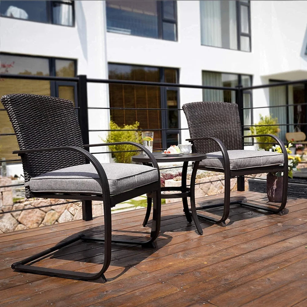 Hign-concerned Outdoor Wicker Bistro Set With Rocking Chairs