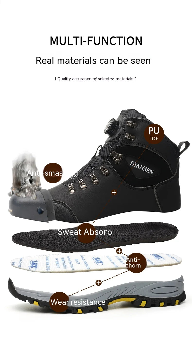 Men's Safety Work Boots Indestructible Steel Toe Anti- Smash Resistant Stab Proof Safety Shoes Breathable Slip-Resistant Durable