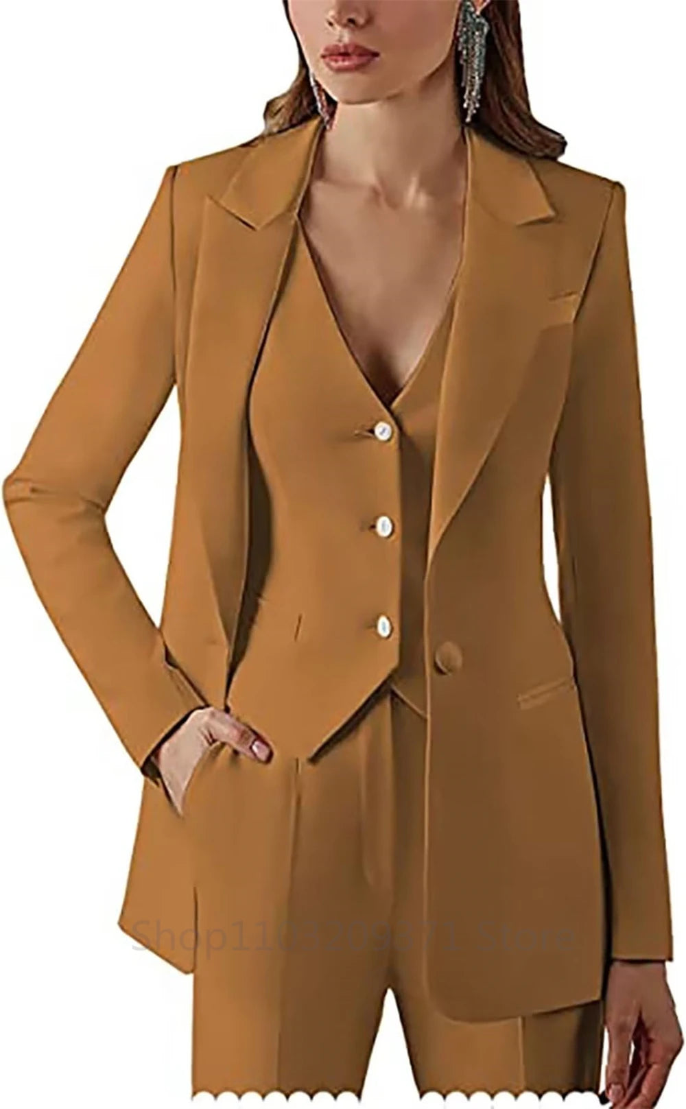 Women Suit Set Lapel Blazer Vest Pants Office Lady