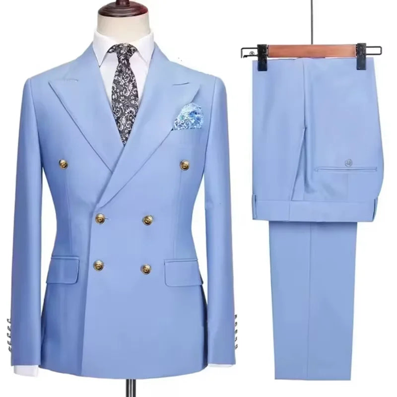 Xomoflag Men's Slim Fit Double Breasted Suit Jacket and Pants