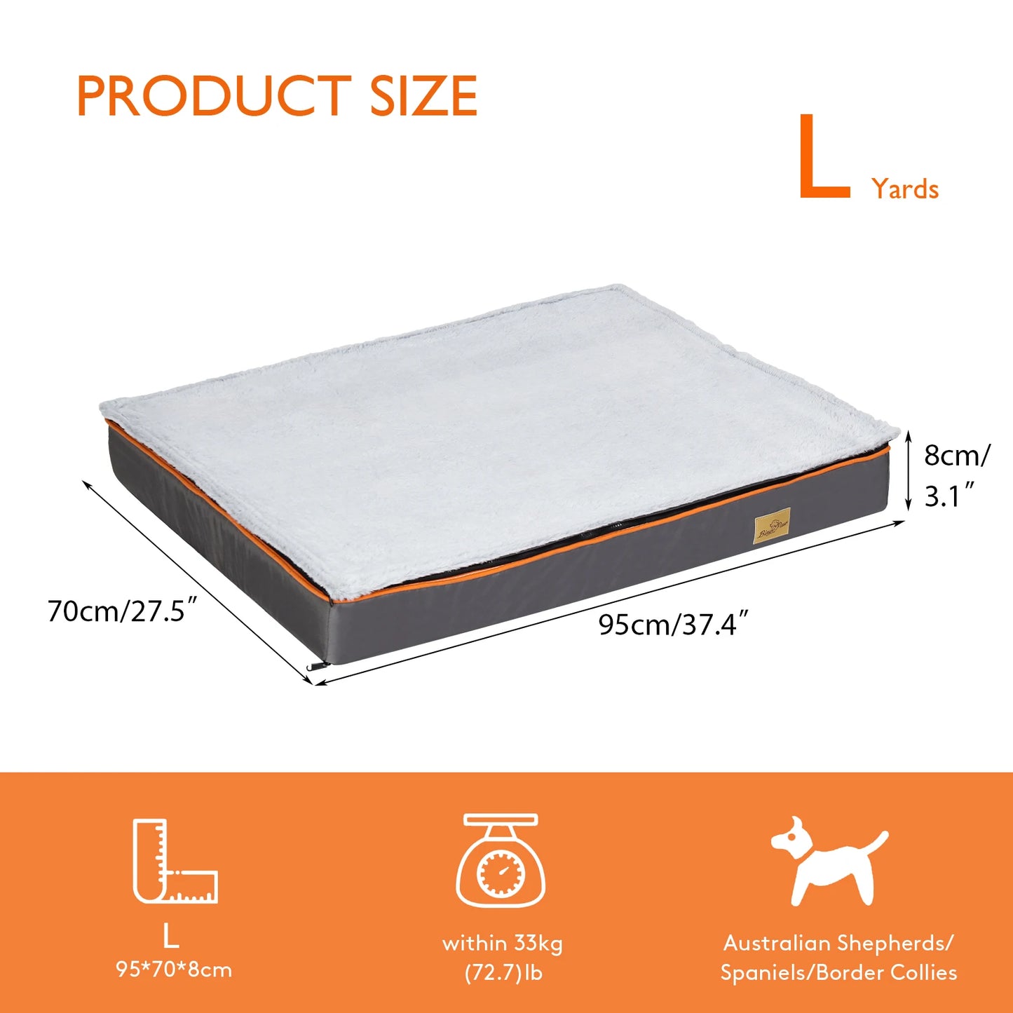 Large Padded Orthopedic Dog Bed Foam Cushion Pet Pillow Bed with Washable Cover