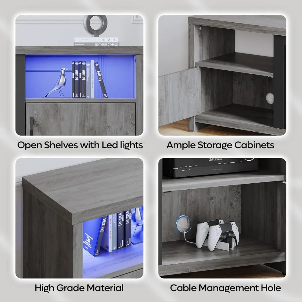 HUANZHUANG Fireplace TV Stand With LED Lights And Storage Cabinets