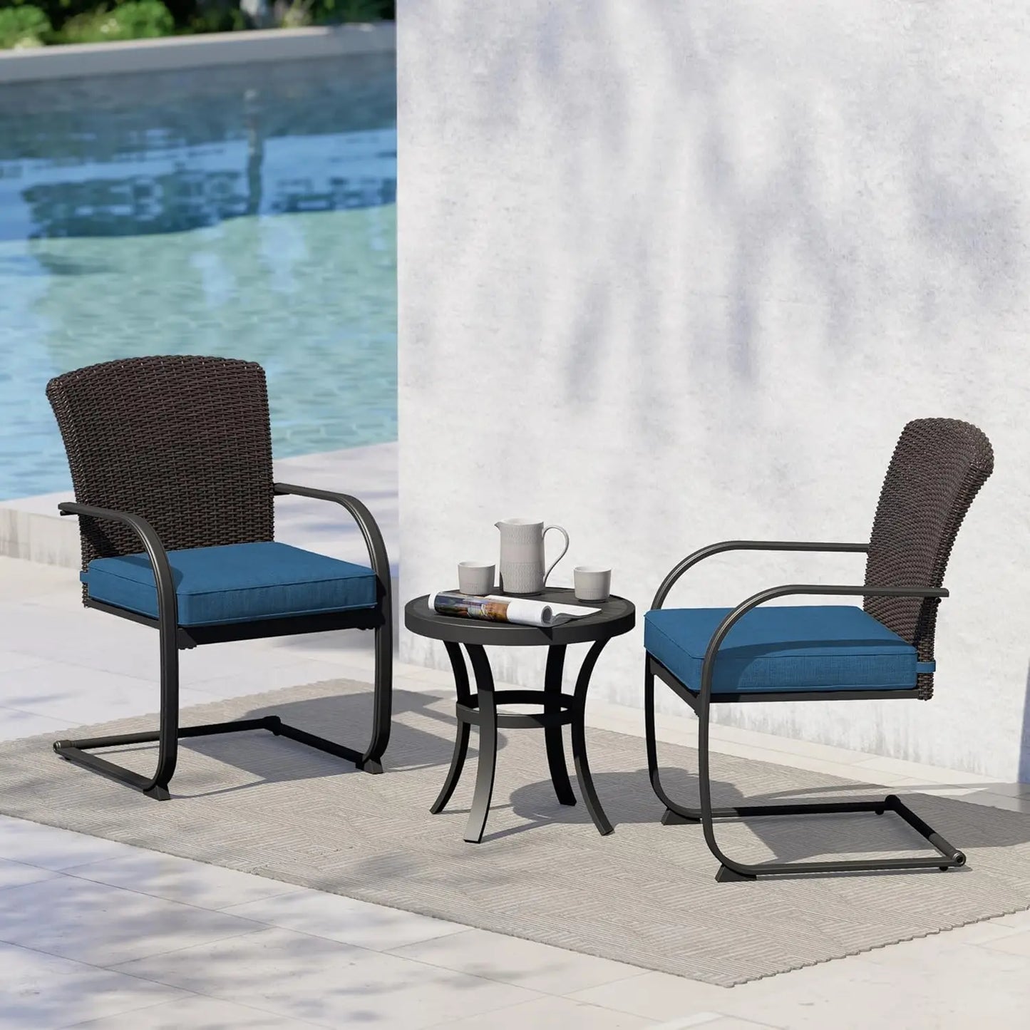 Hign-concerned Outdoor Wicker Bistro Set With Rocking Chairs