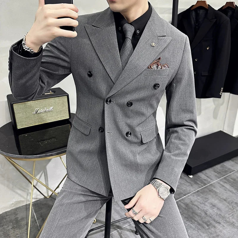 S-7XL (Jacket+Vest+Pants) Fashion Boutique Lattice Formal Business Mens Suit 3Pcs Set Groom Wedding Dress Plaid Suit Show Stage