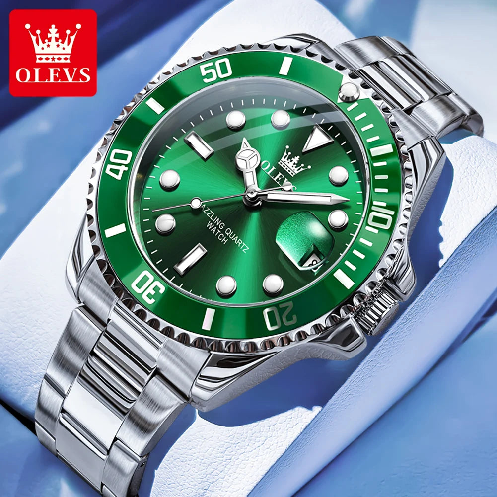 OLEVS 5885 Quartz Date Mens Watch Brushed Stainless Steel