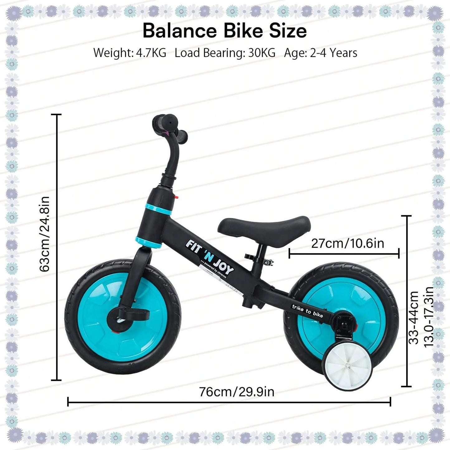 UBRAVOO Fit N Joy Beginner Toddler Training Bicycle 4 In 1