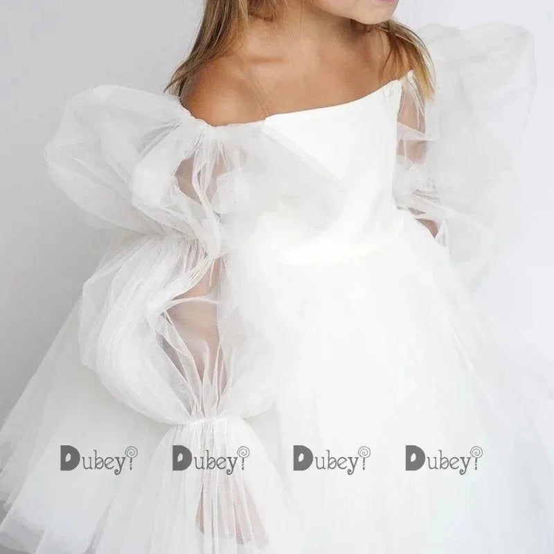New Born Baby Girls Party Dress Toddler Girl Tulle Wedding Birthday Baptism Ceremony Gown Elegant Princess Dress Clothes