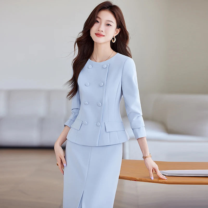 NAVIU Double Breasted Blazer Set For Women Elegant A Line