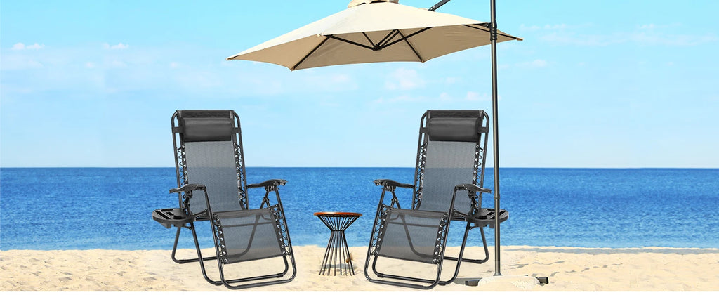 JHK Zero Gravity Set of 2 Portable Recliner Camping Patio Outdoor Garden Lounge Chair with Cup Holder Trays Adjustable Pillow