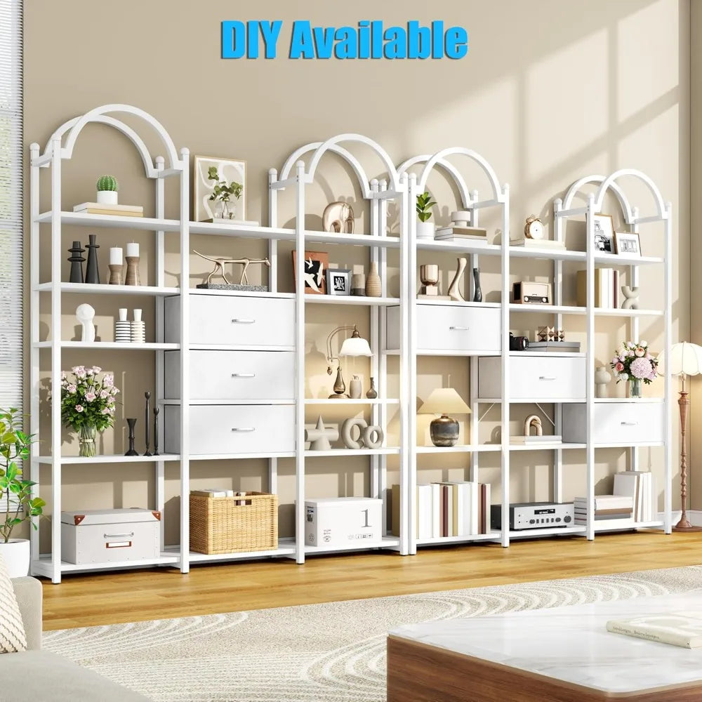 GUANGBAI Arched Bookshelf With Drawers And Storage Shelves