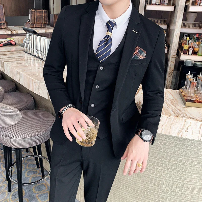 S-7XL (Jacket+Vest+Pants) Fashion Boutique Lattice Formal Business Mens Suit 3Pcs Set Groom Wedding Dress Plaid Suit Show Stage