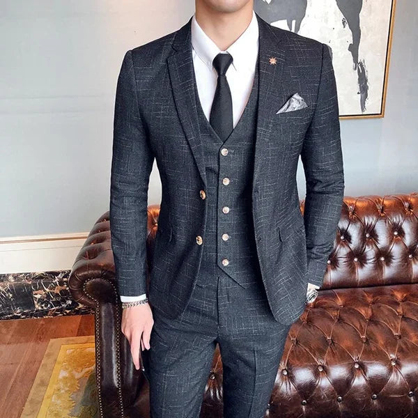 S-7XL (Jacket+Vest+Pants) Fashion Boutique Lattice Formal Business Mens Suit 3Pcs Set Groom Wedding Dress Plaid Suit Show Stage