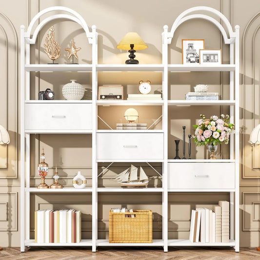 GUANGBAI Arched Bookshelf With Drawers And Storage Shelves