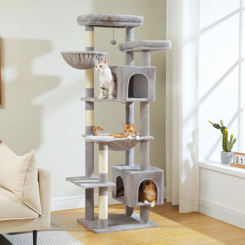 Large Cat Tree Tall Cat Tower for Indoor Cats Multi Level Plush Cat Condo with Scratching Posts Scratching Boards Perches and Caves