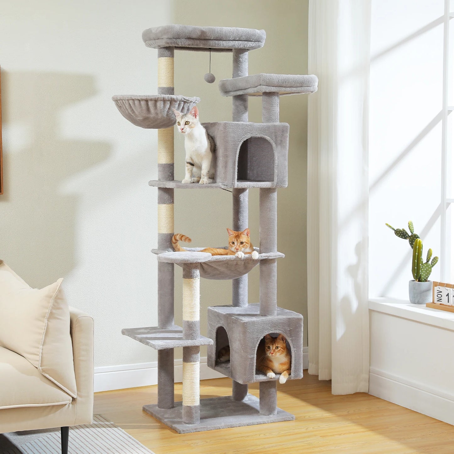 Large Cat Tree Tall Cat Tower for Indoor Cats Multi Level Plush Cat Condo with Scratching Posts Scratching Boards Perches and Caves
