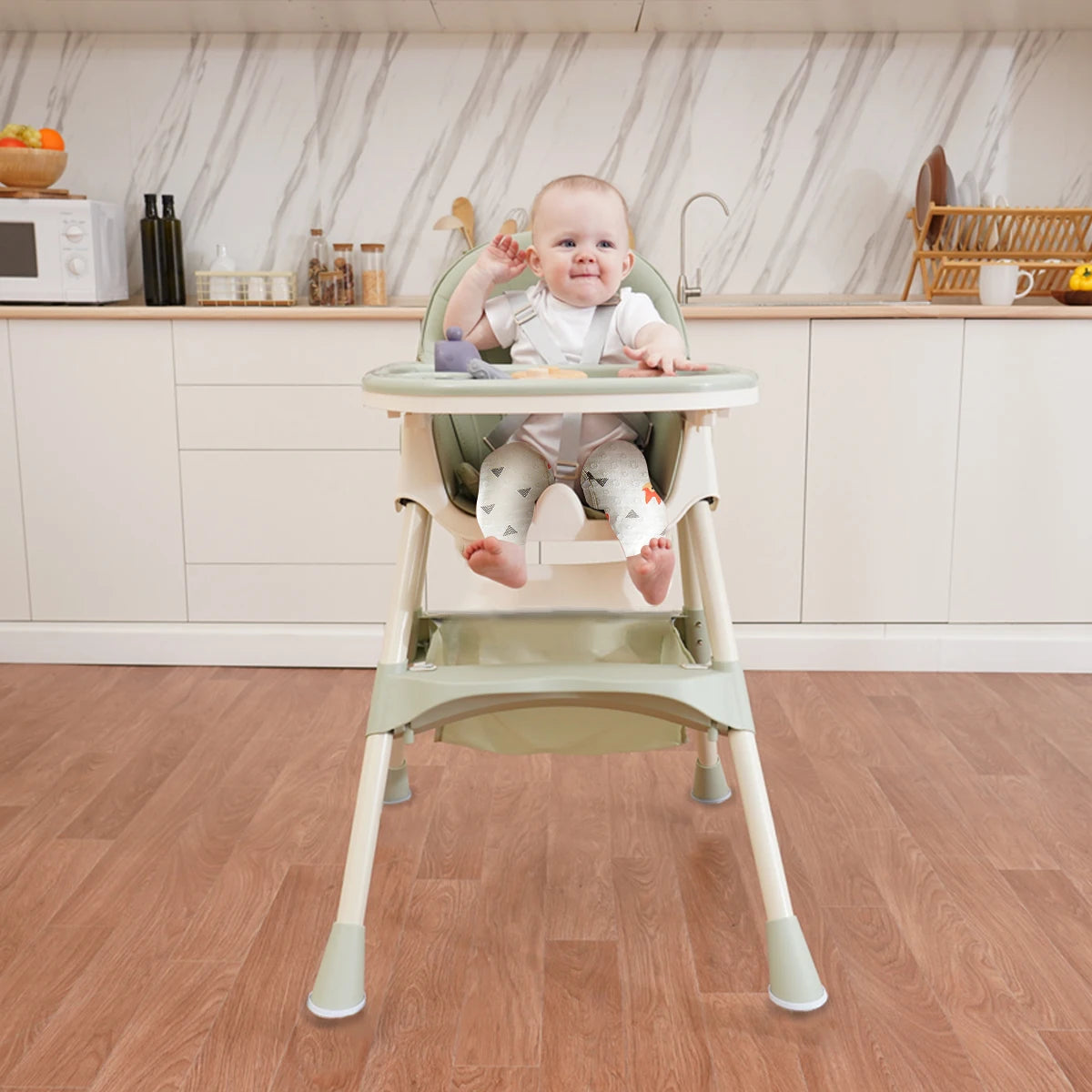 Portable Foldable Children's High Chair With Detachable Plate