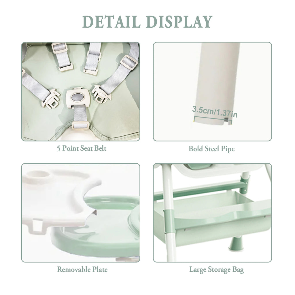 Portable Foldable Children's High Chair With Detachable Plate