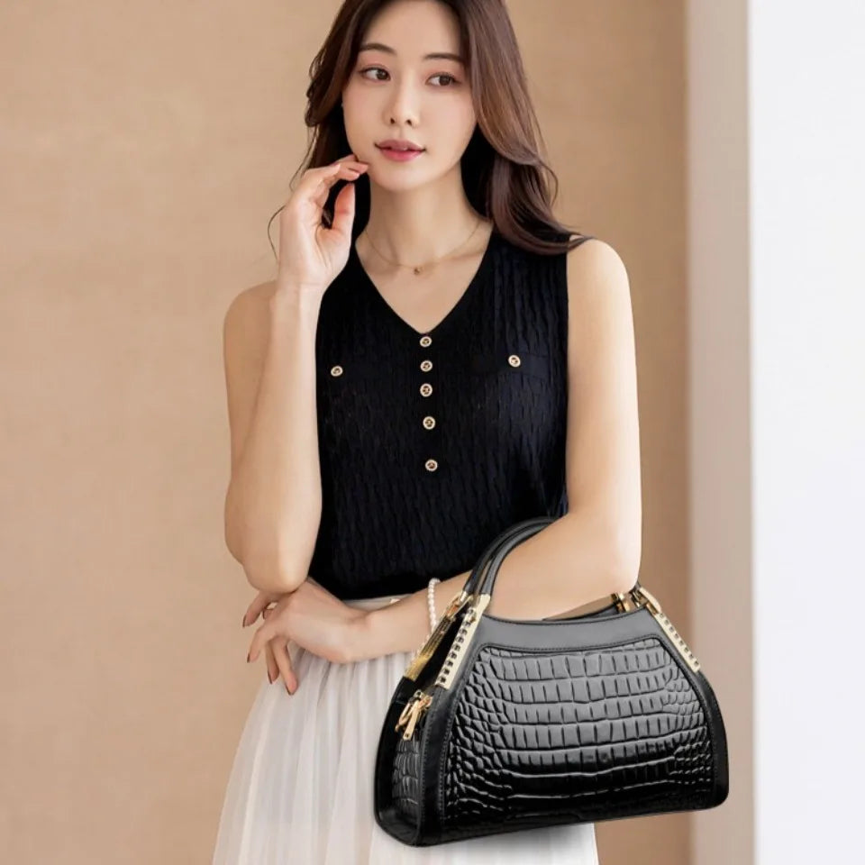 Alligator Patent Leather Shoulder Crossbody Hand Bags for Women Brand Luxury Handbags Women Bags Designer Hobos Two Layers Sac