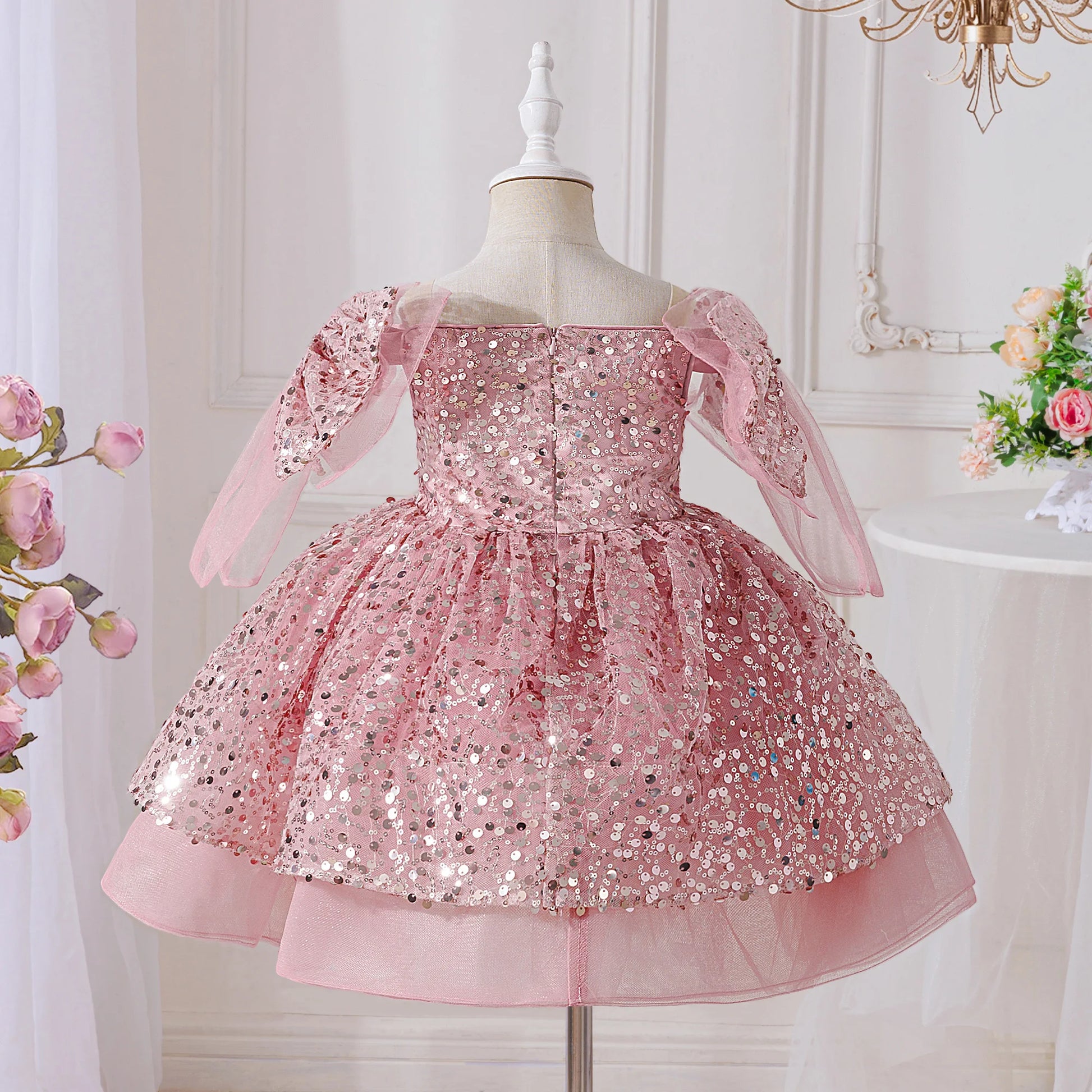 PLBBFZ Girls Sequin Bow Dress Tulle Party Princess Prom