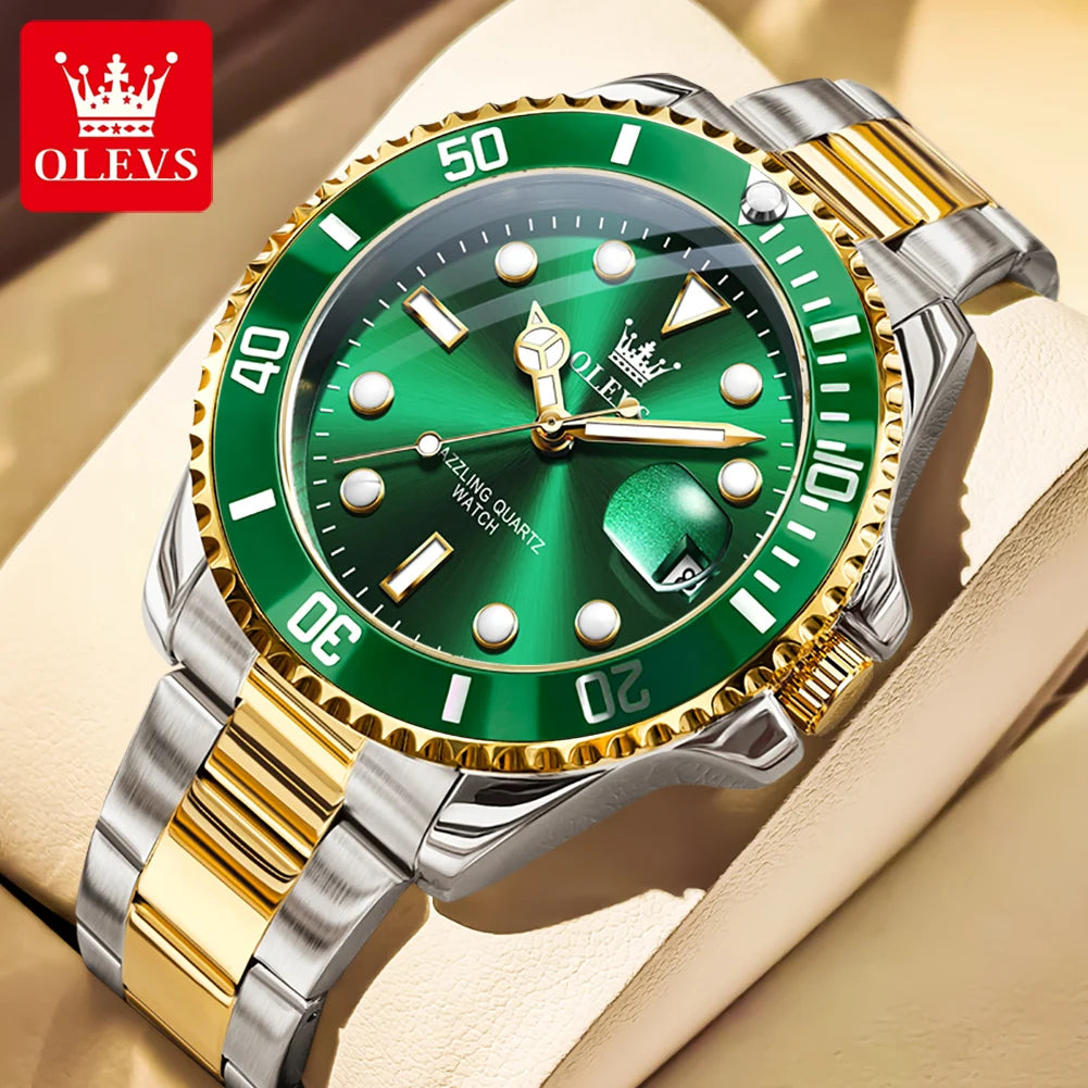 OLEVS 5885 Quartz Date Mens Watch Brushed Stainless Steel