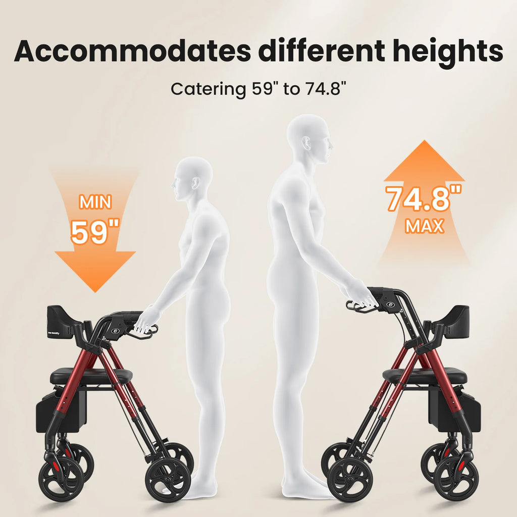 Maidesite Foldable Rollator With Seat For Seniors Durable Aluminum