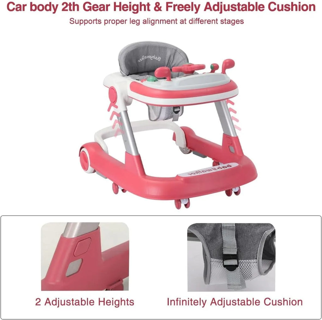 2 In 1 Baby Walker Toddler Push Walker with Removable Feeding Tray and Music Tray Foldable Design