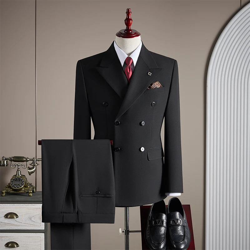 Men's Double Breasted Wedding Suit Set Slim Fit Three-Piece