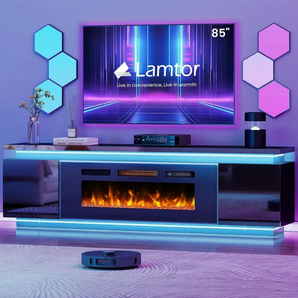 ANGDUO Fireplace TV Stand With RGB LEDs And 4 Outlets