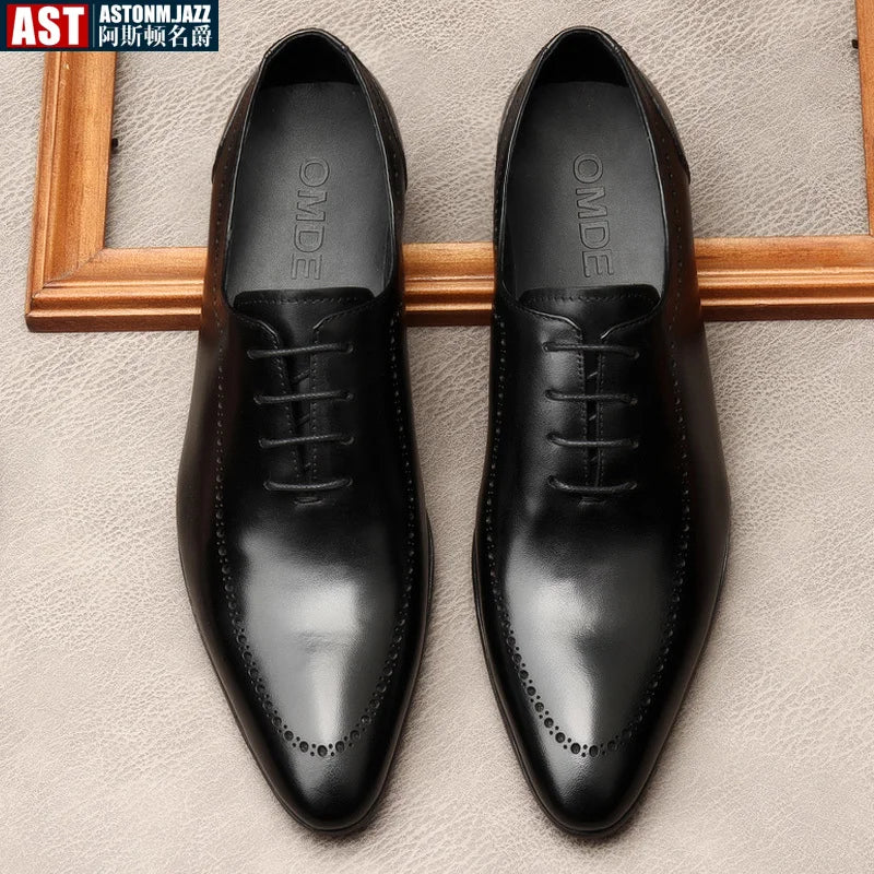 Italian Handmade Men's Oxford Shoes Real Calf Leather Black Brown Classic Brogue Business Wedding Dress Shoes For Men 2025 New