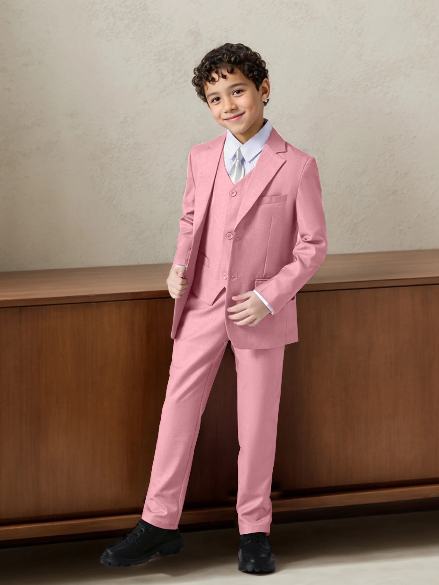 Boys Four Piece Suit Set Jacket Vest Pants Tie Formalwear