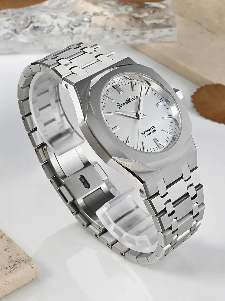 San Martin 38.5mm Luxury Watch Men Automatic Mechanische Watches Miyota 9015 Oak Bracelet 10Bar Business Reloj SN0013