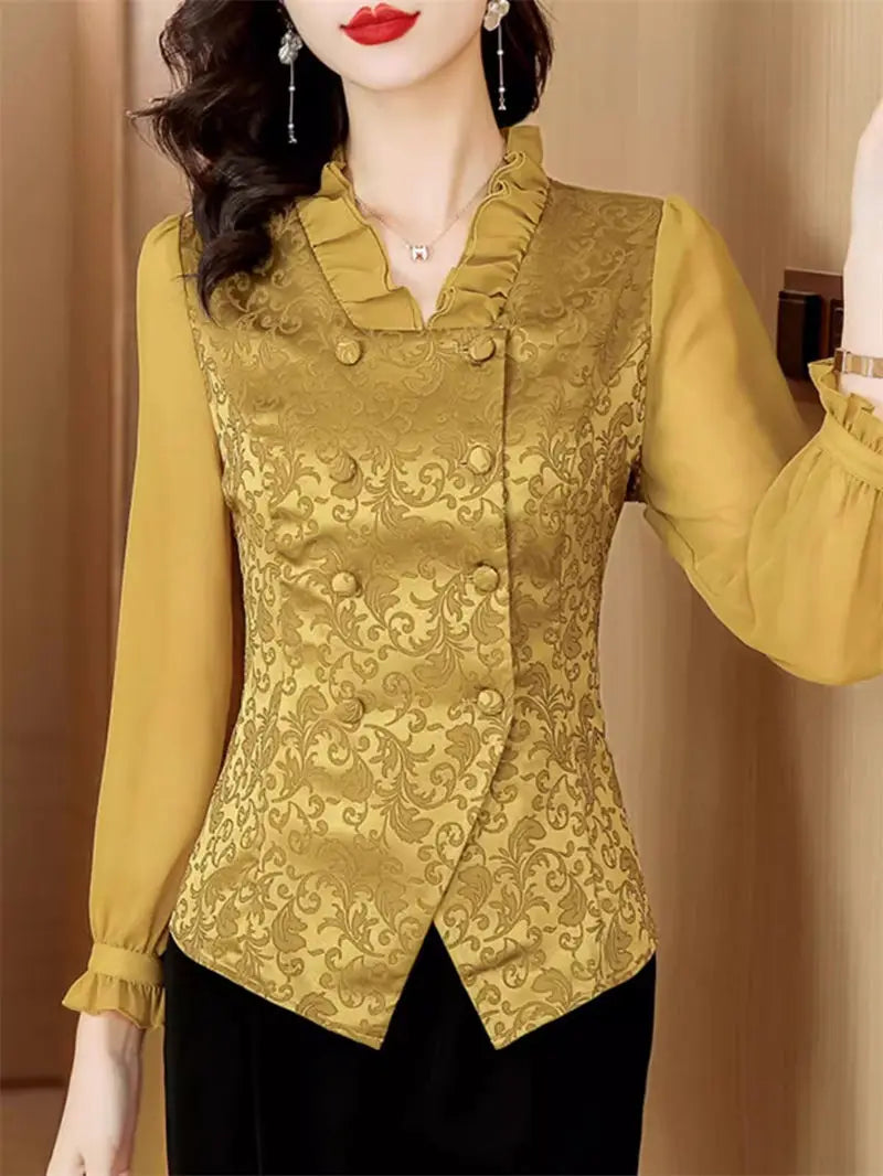 Hunan Silk Shirt Women V Neck Satin Top For Office