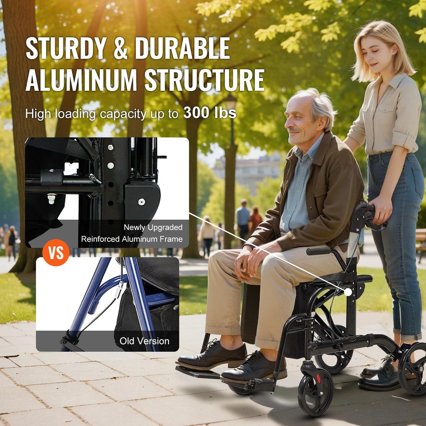 VEVOR 2 In 1 Foldable Rollator Walker Transport Chair