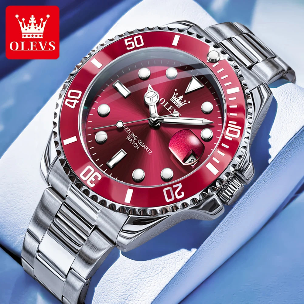 OLEVS 5885 Quartz Date Mens Watch Brushed Stainless Steel
