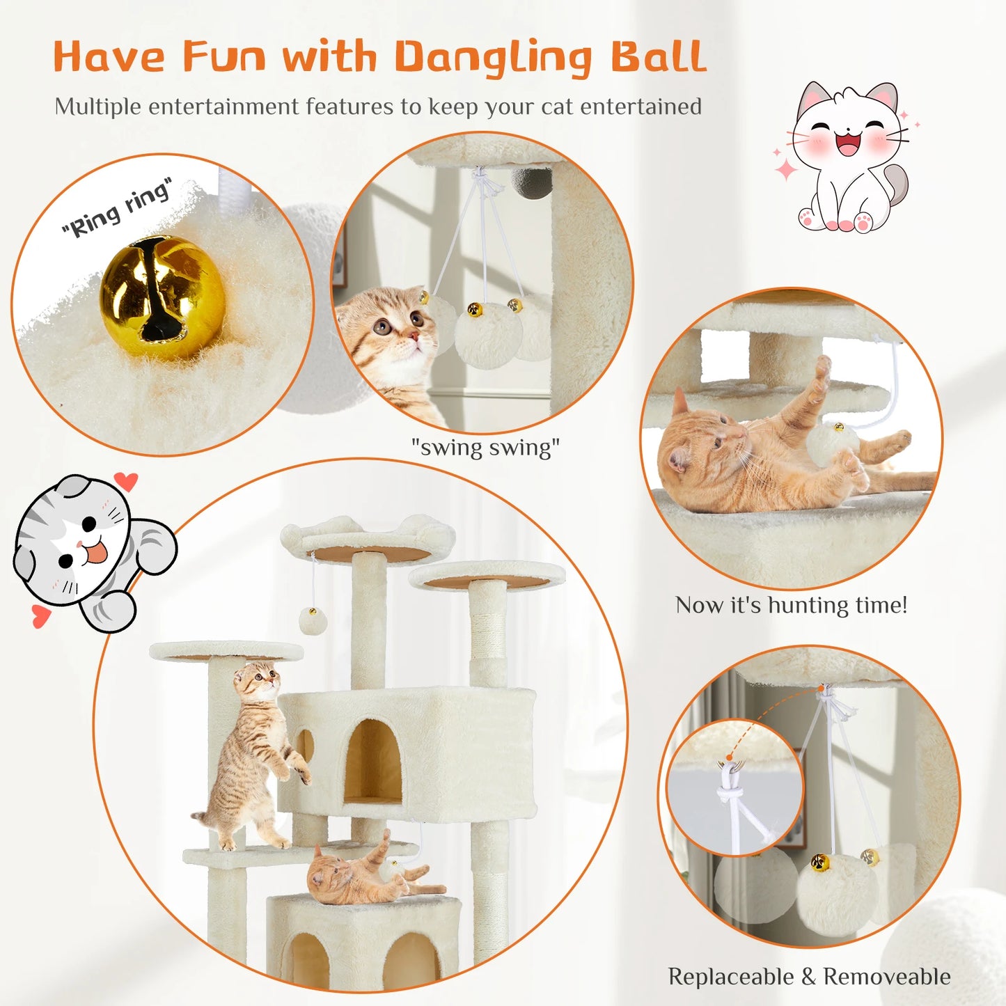 JHK Cat Tree Tower For Indoor Cats With Sisal Scratching
