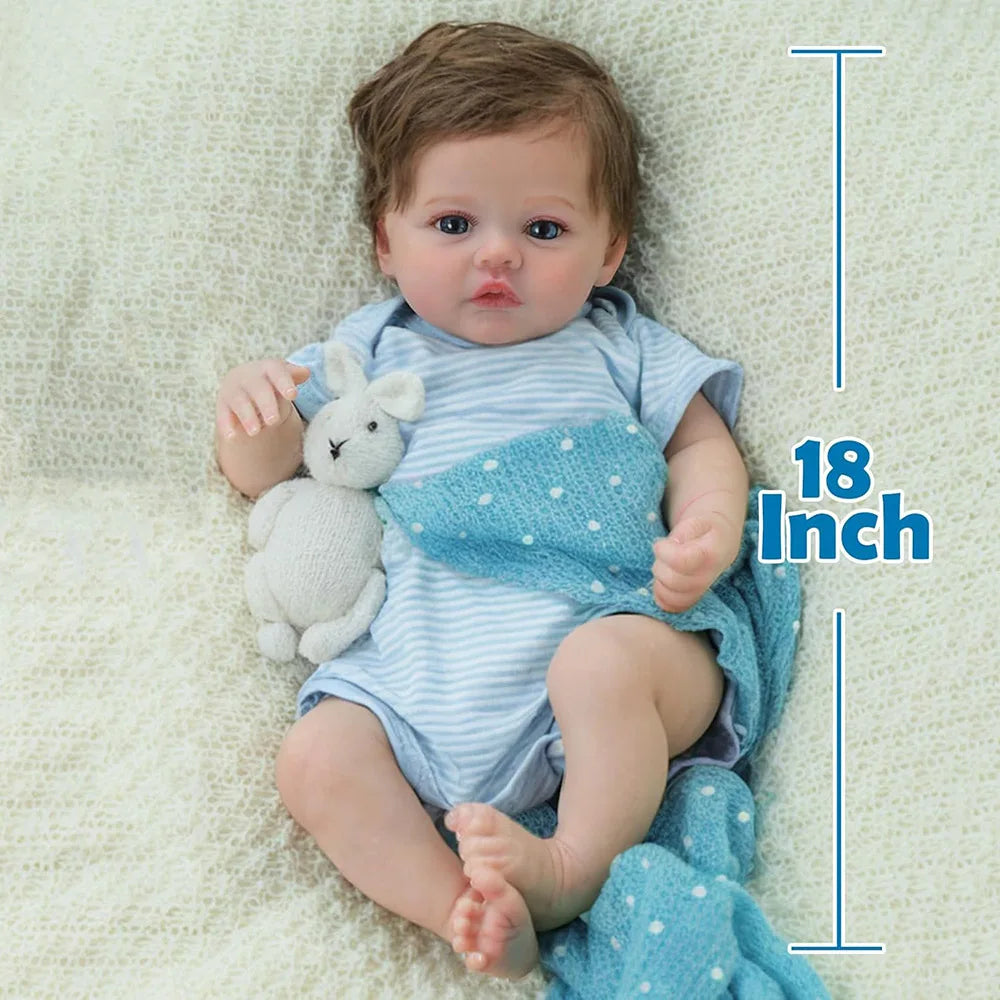 Lifelike Reborn Baby Doll Boy With Rooted Hair Silicone