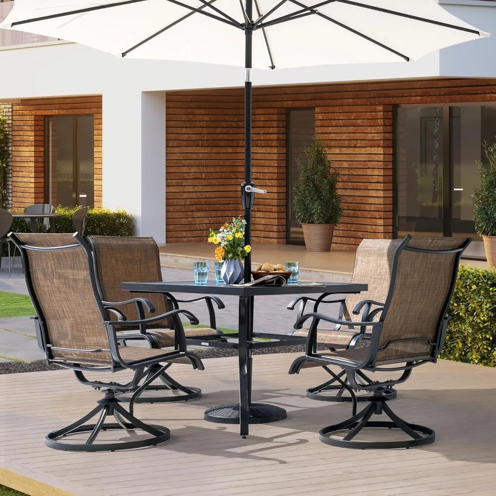 HUANZHUANG Outdoor Dining Set Weather Resistant Table And Textilene Chairs