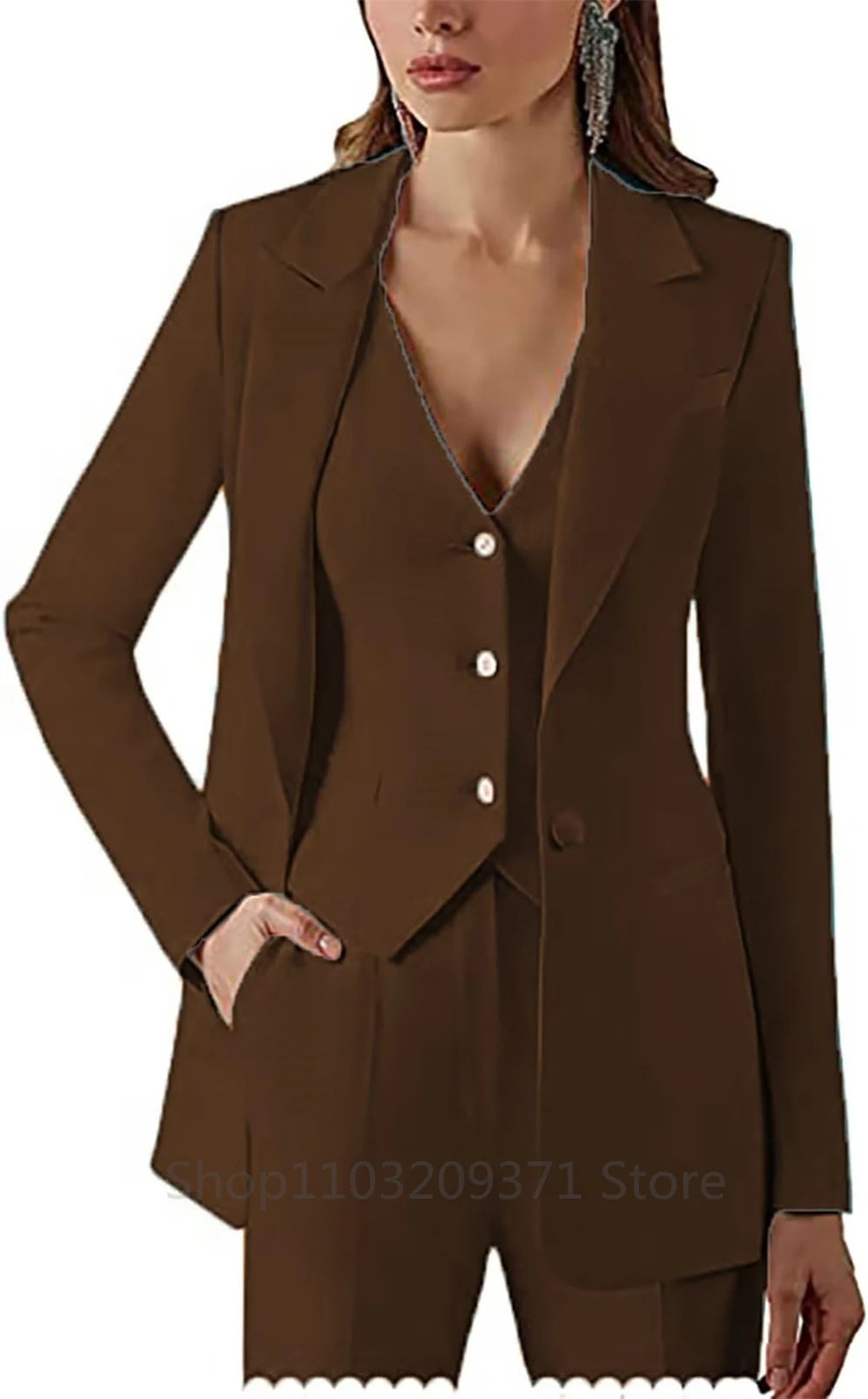 Women Suit Set Lapel Blazer Vest Pants Office Lady