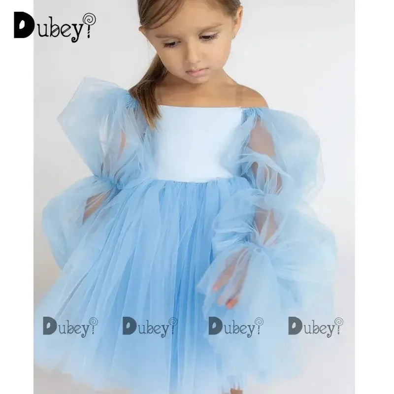 New Born Baby Girls Party Dress Toddler Girl Tulle Wedding Birthday Baptism Ceremony Gown Elegant Princess Dress Clothes
