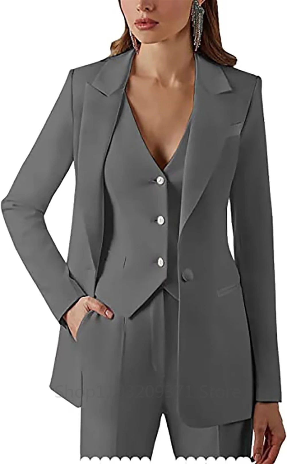 Women Suit Set Lapel Blazer Vest Pants Office Lady