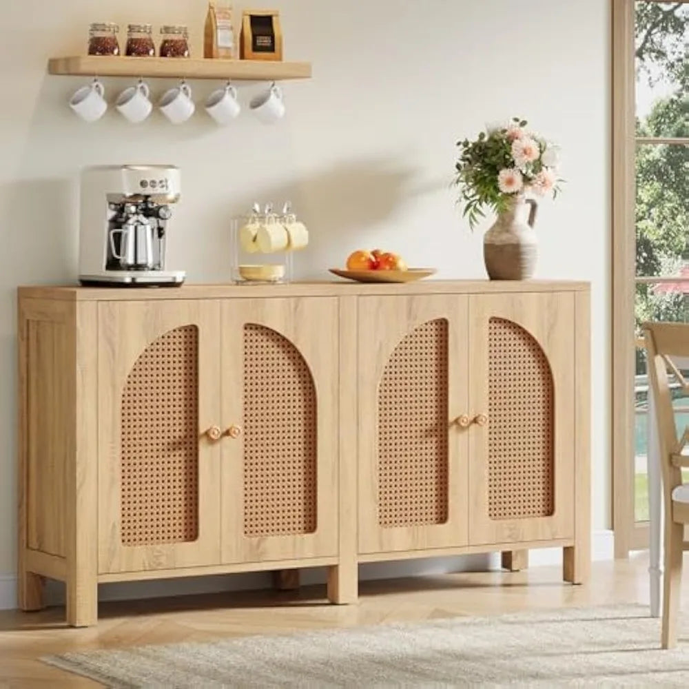 HUANZHUANG Sideboard Buffet Cabinet Rattan Credenza