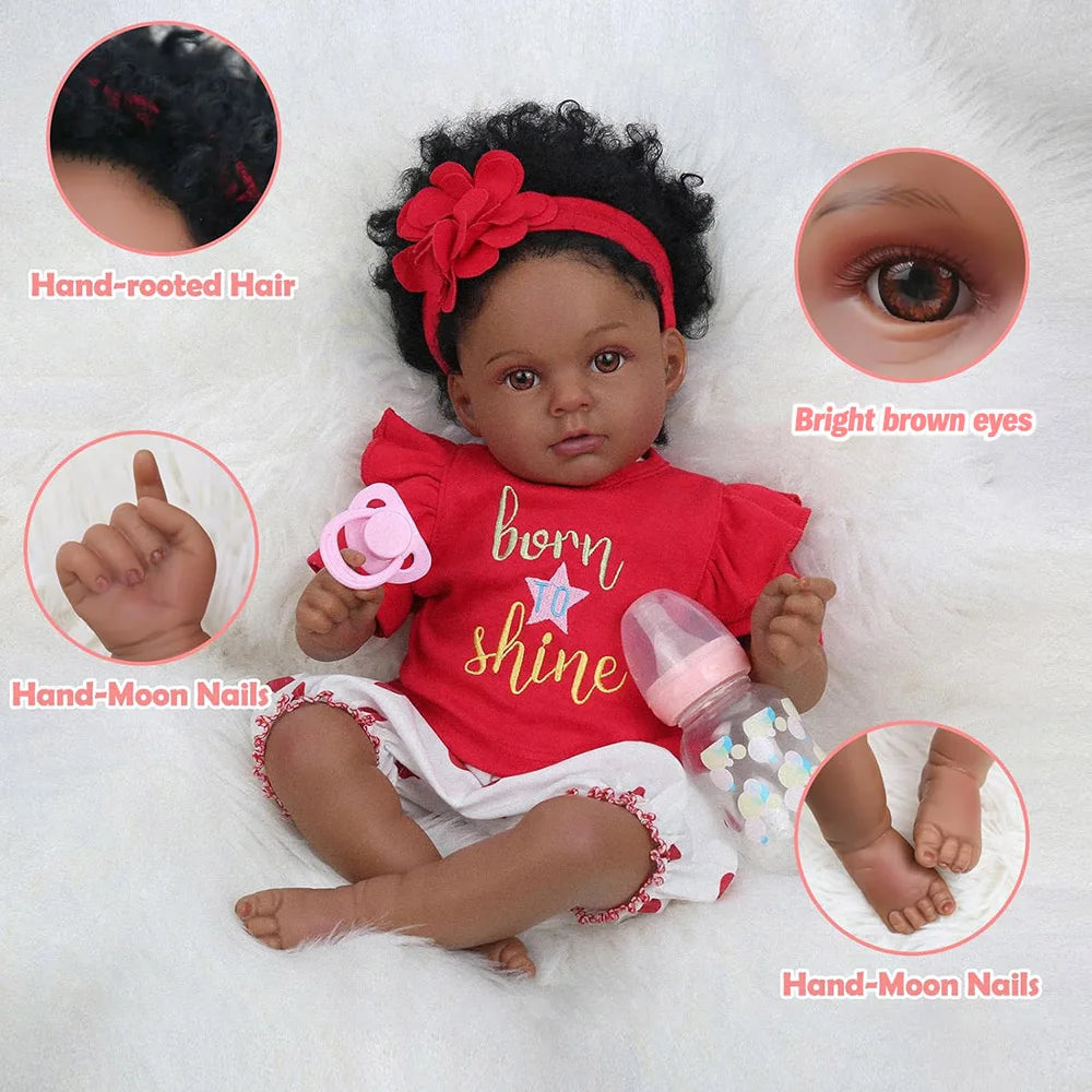 Realistic African American Reborn Baby Doll With Rooted Hair