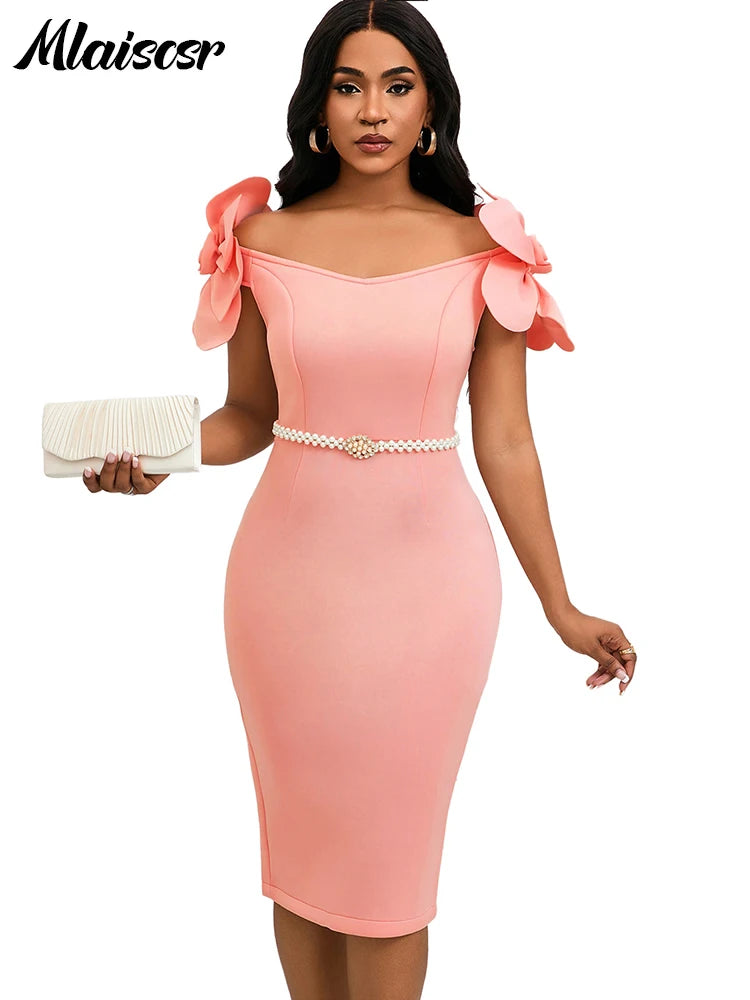 Mlaiscsr Sexy Off The Shoulder Petal Sleeve Midi Dress