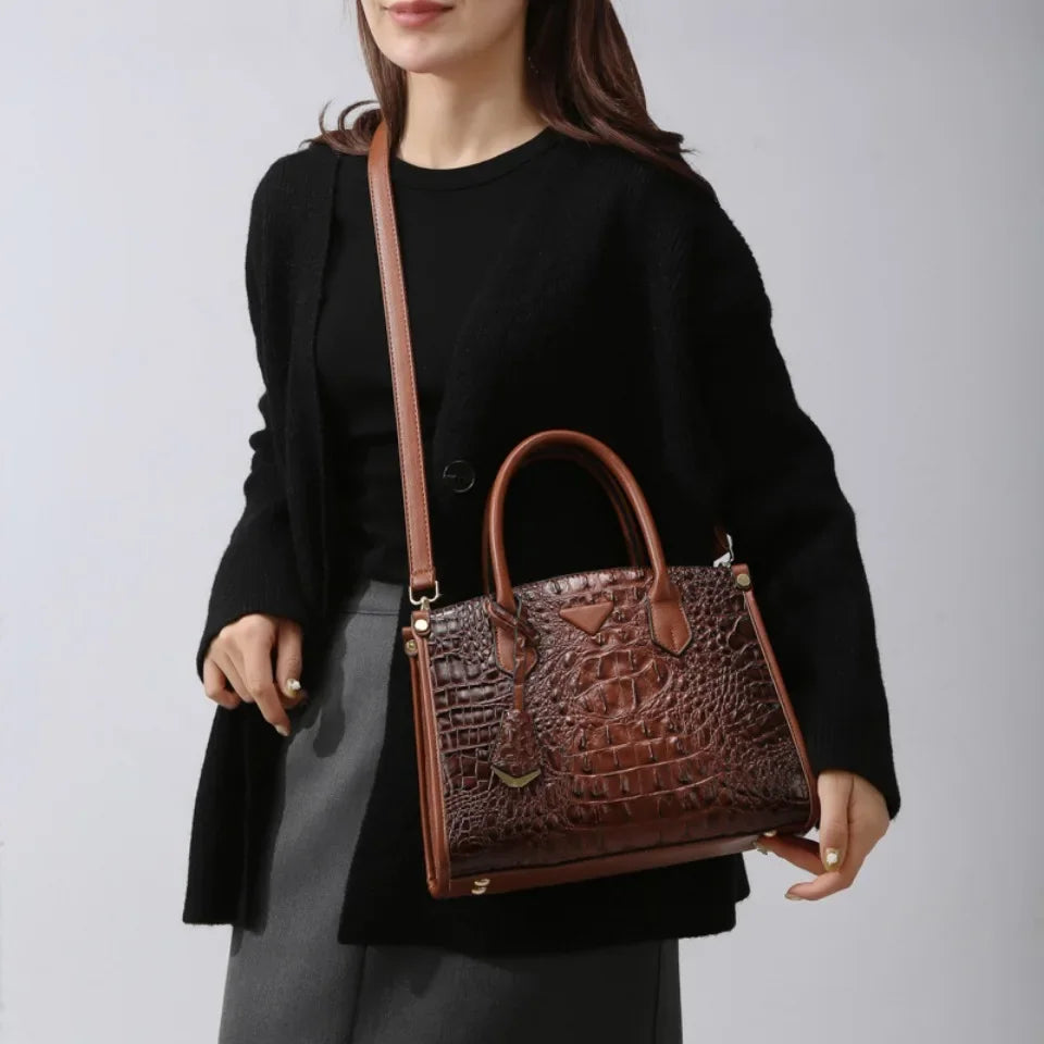 VANDERWAHCN Crocodile Print Leather Crossbody Bag For Women