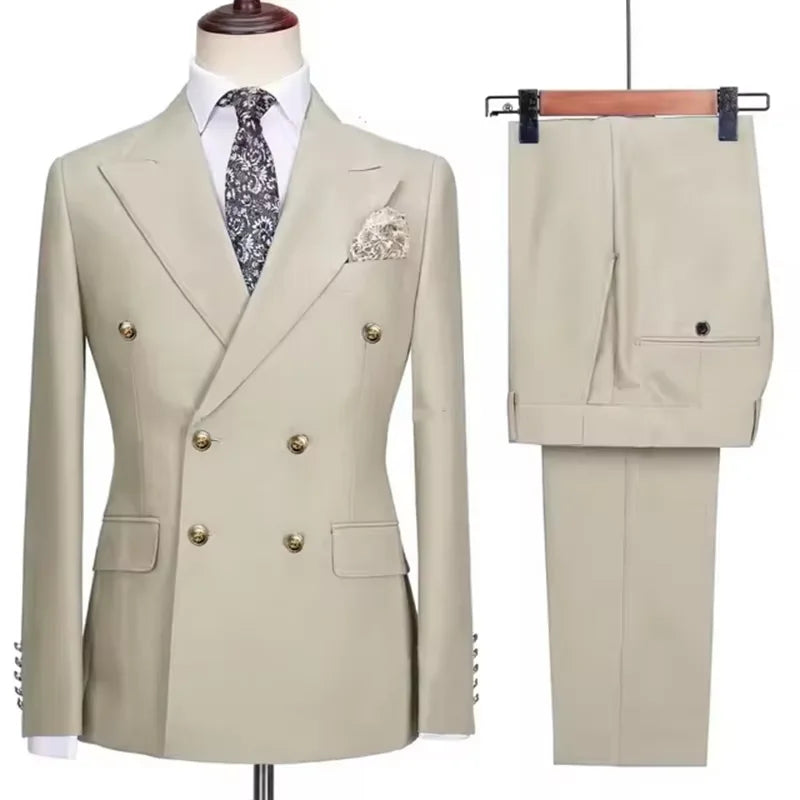 Xomoflag Men's Slim Fit Double Breasted Suit Jacket and Pants