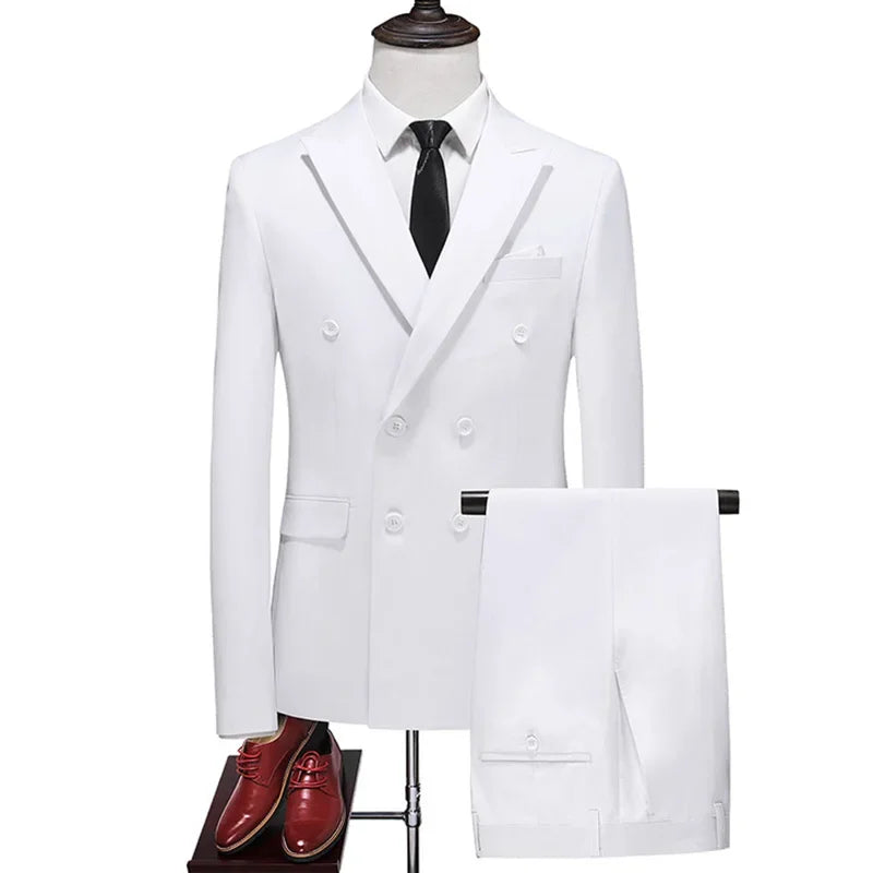 Men's Double Breasted Blazer And Pants Suit British Style Business
