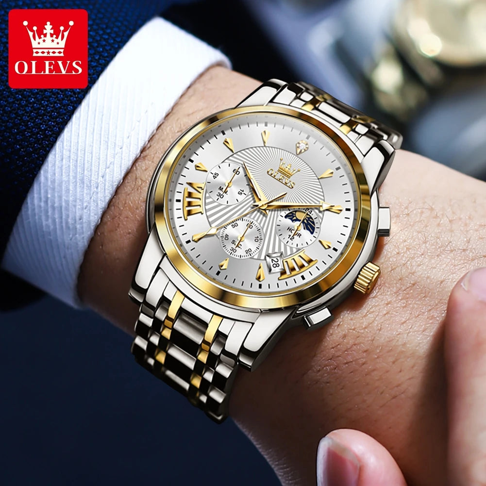 OLEVS Men's Luxury Quartz Watch Chronograph Stainless Steel