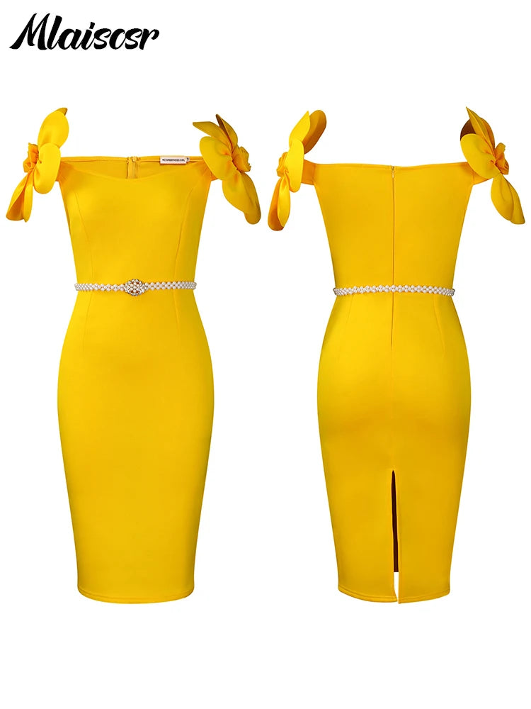 Mlaiscsr Sexy Off The Shoulder Petal Sleeve Midi Dress